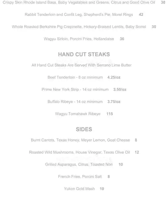 Menu of Lonesome Dove, Downtown, Austin  