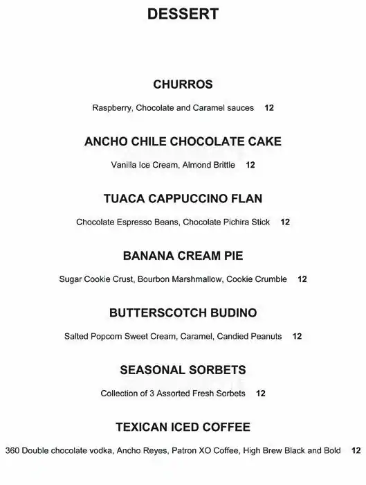 Menu of Lonesome Dove, Downtown, Austin  