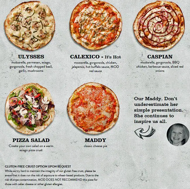 Menu of MOD Pizza, Mueller, Austin  
