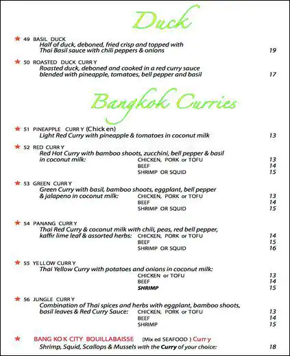 Menu of Bangkok City Restaurant, Old East Dallas, Dallas  