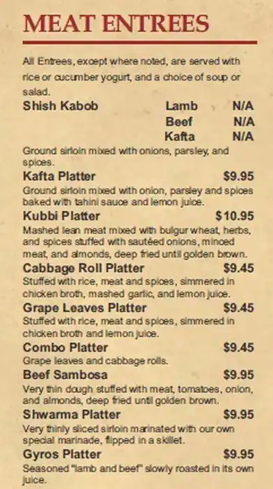 Menu of Food From Galilee, Park Cities, Dallas  
