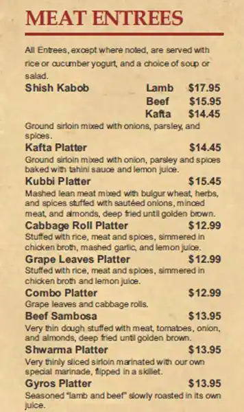 Menu of Food From Galilee, Park Cities, Dallas  