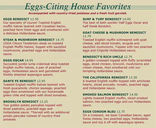 Menu of Benedict's, Dallas, Addison  