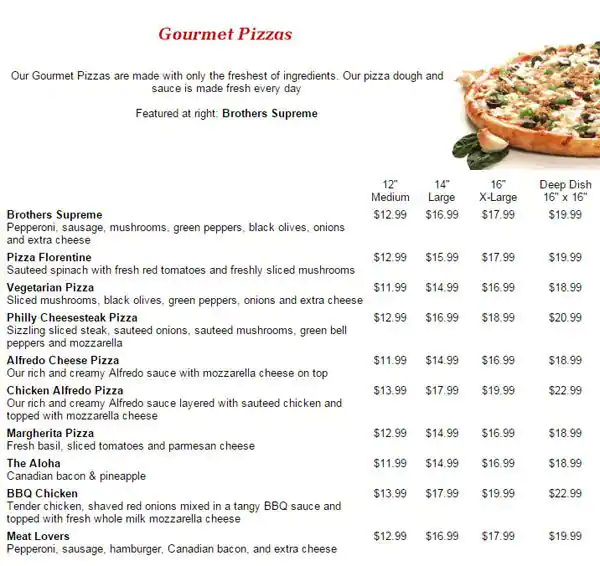 Menu of Primo Brothers Pizza and Pasta, Lake Highlands, Dallas  