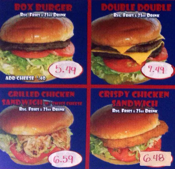 Menu of Burger Box, Pantego, Arlington  