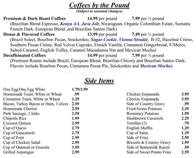 Menu of Cafe Brazil, Deep Ellum, Dallas  