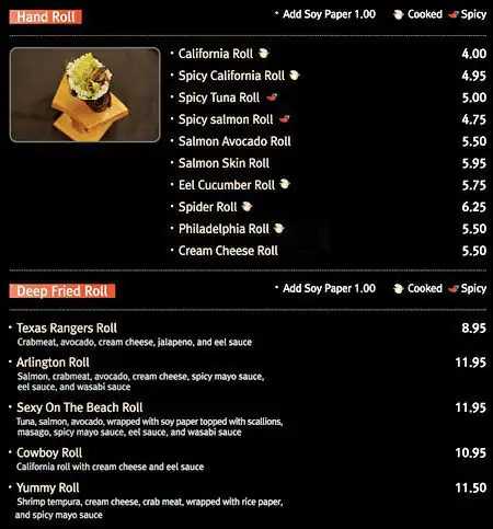 Menu of Sushi Cafe, Dalworthington Gardens, Arlington  