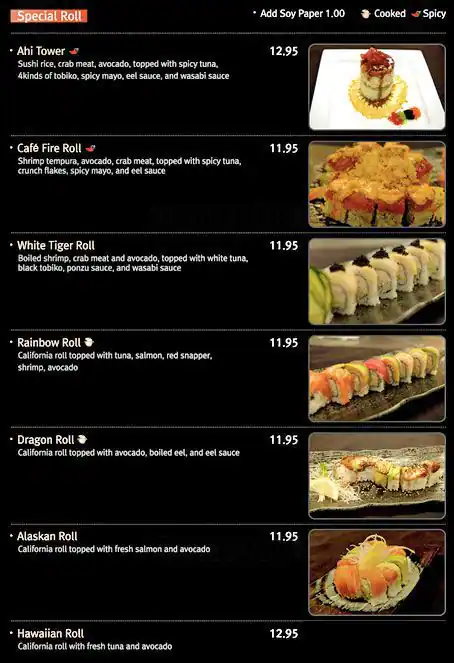 Menu of Sushi Cafe, Dalworthington Gardens, Arlington  