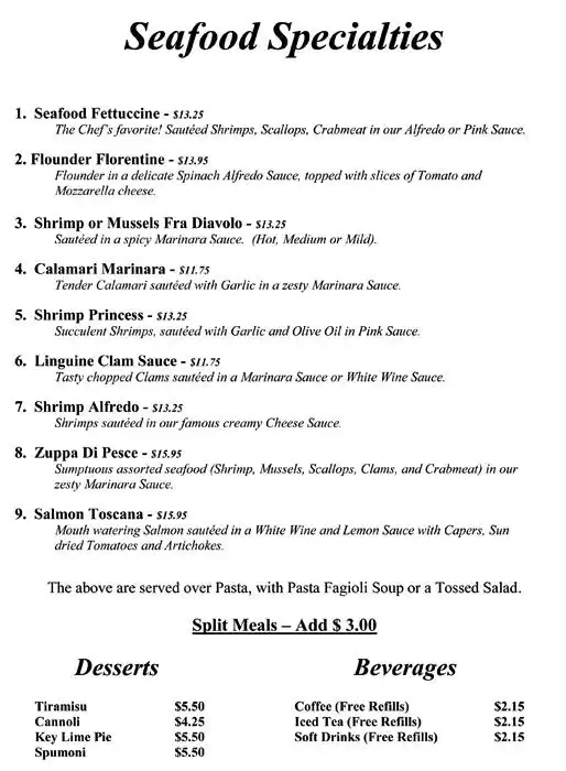 Menu of Cafe Sicilia, Bedford, Bedford  