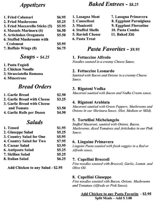 Menu of Cafe Sicilia, Bedford, Bedford  