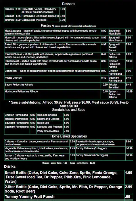 Menu of Carmine's Pizzeria, Downtown, Dallas  