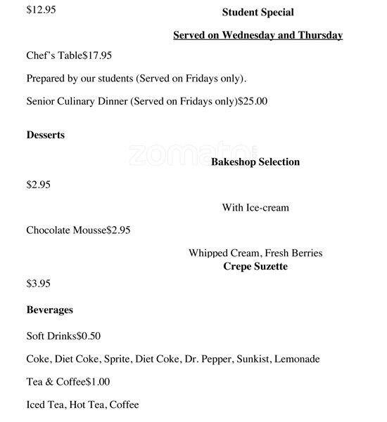 Menu of Chef's Gallery, Vickery Meadow, Dallas  