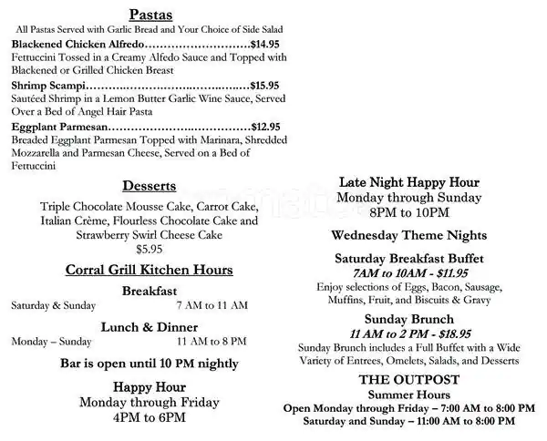 Menu of The Corral Grill - Heritage Ranch Golf and Country Club, Fairview, Allen  