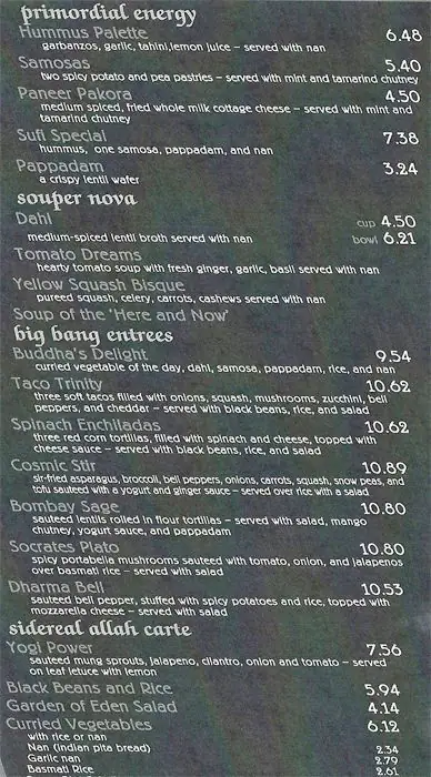 Menu of Cosmic Cafe, Oak Lawn, Dallas  