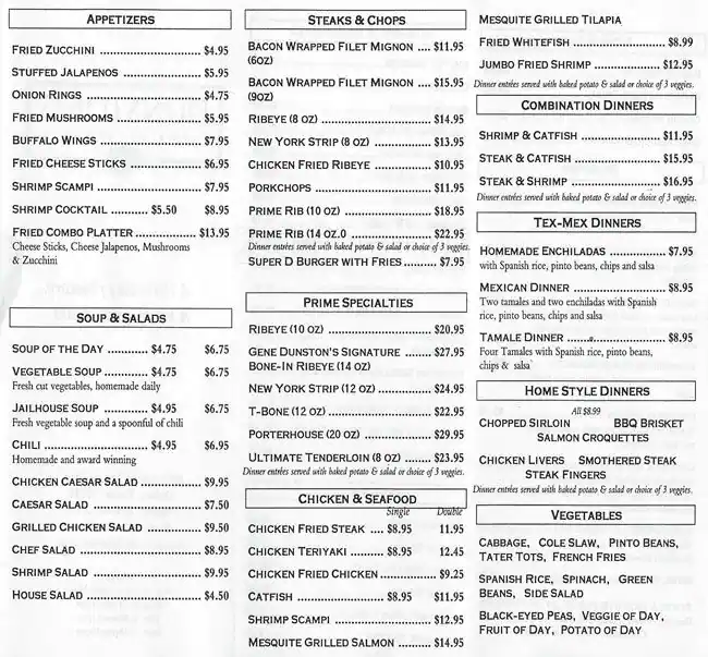 Menu of Dunston's Prime Steak House, Lovefield, Dallas  