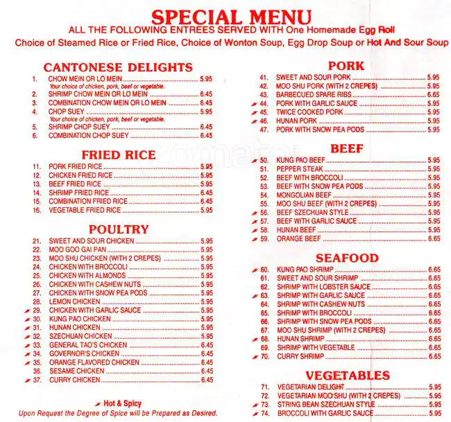 Menu of Egg Roll Yeh's, Old Lake Highlands, Dallas  