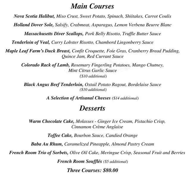Menu of The French Room, Downtown, Dallas  
