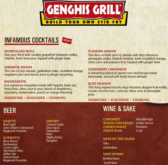 Menu of Genghis Grill, Addison, Addison  