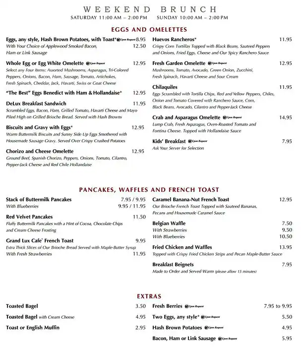 Menu of Grand Lux Cafe, Far North Dallas, Dallas  