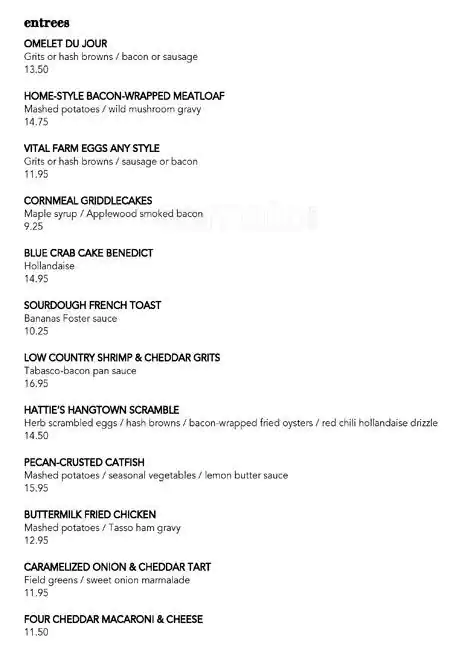 Menu of Hattie's, Bishop Arts District, Dallas  