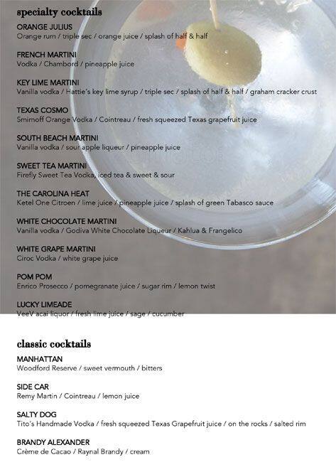 Menu of Hattie's, Bishop Arts District, Dallas  