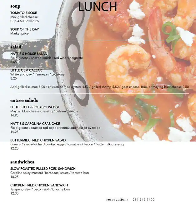 Menu of Hattie's, Bishop Arts District, Dallas  