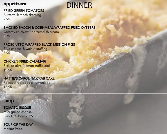 Menu of Hattie's, Bishop Arts District, Dallas  