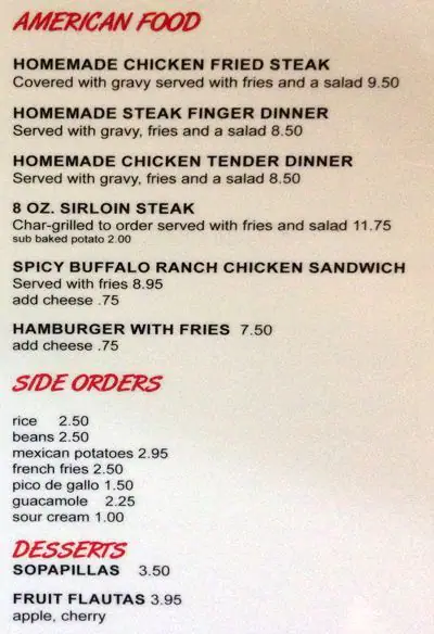 Menu of Miranda's Mexican Food, Burleson, Burleson  