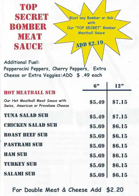 Menu of Jo-Ed's Bomber, Pantego, Arlington  