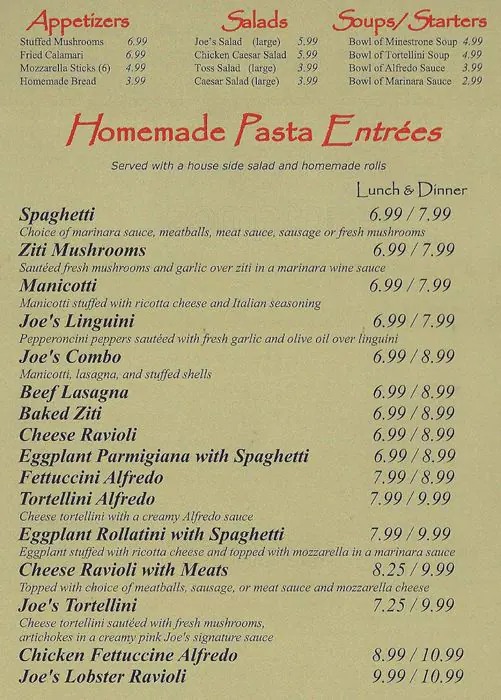 Menu of Joe's Italian Bistro, Allen, Allen  