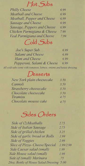 Menu of Joe's Italian Bistro, Allen, Allen  