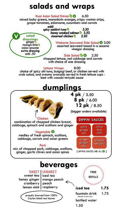 Menu of Kuai Dumplings and Soups, Downtown, Dallas  