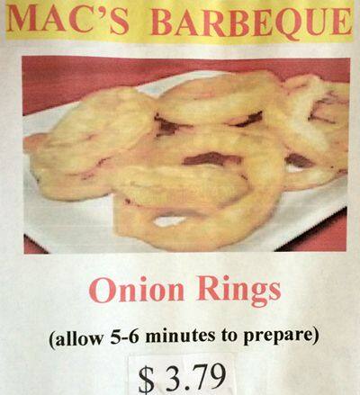 Menu of Mac's Bar-B-Que, Old East Dallas, Dallas  