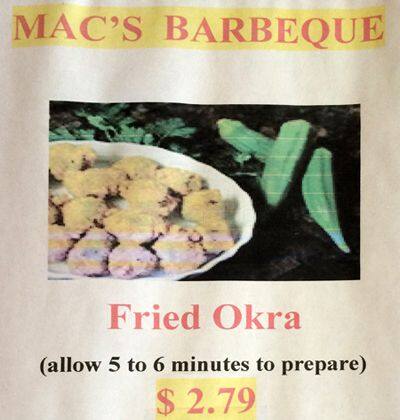 Menu of Mac's Bar-B-Que, Old East Dallas, Dallas  