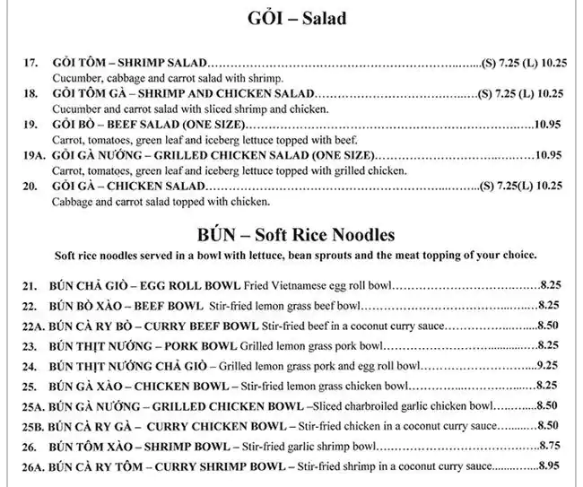 Menu of Mai's Vietnamese, Old East Dallas, Dallas  