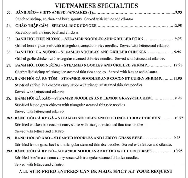 Menu of Mai's Vietnamese, Old East Dallas, Dallas  