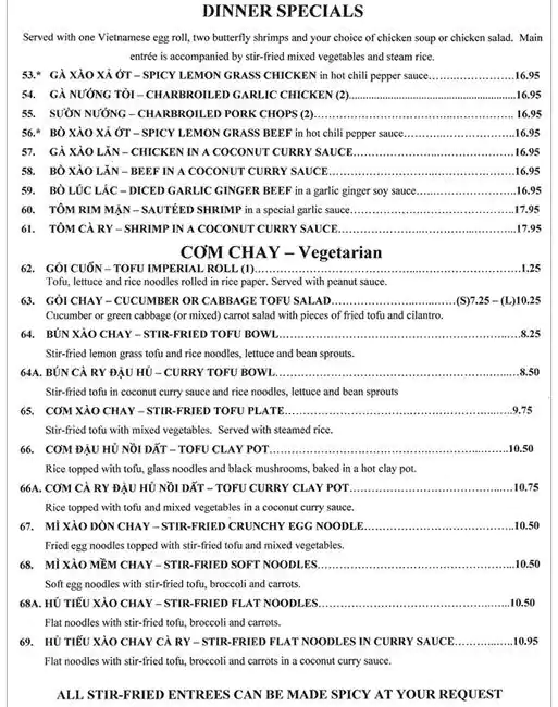 Menu of Mai's Vietnamese, Old East Dallas, Dallas  