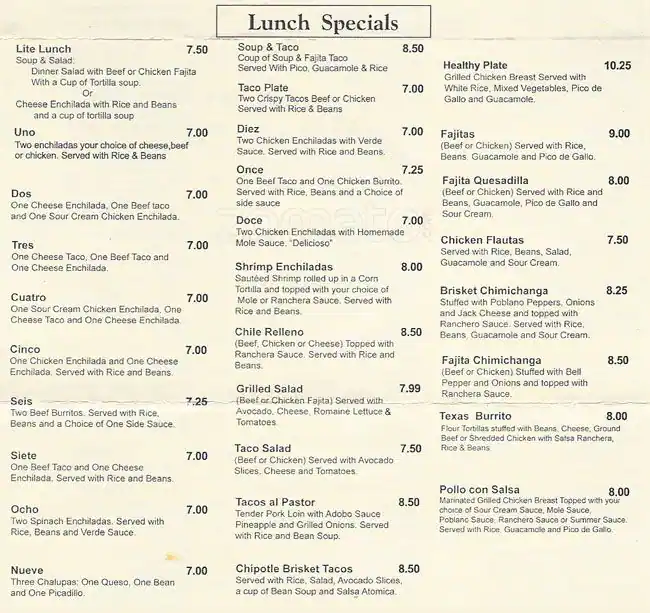 Menu of Menas Tex-Mex Grill  Cantina, Carrollton, Carrollton  