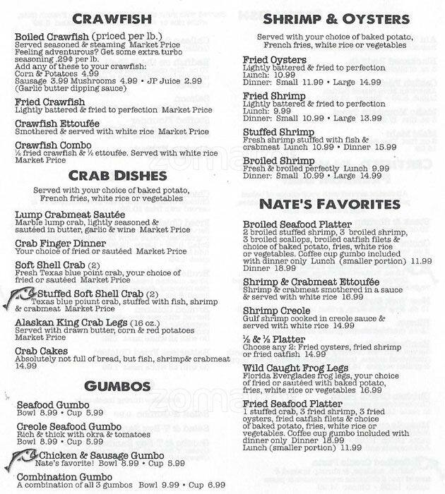 Menu of Nate's Seafood and Steakhouse, Addison, Addison  