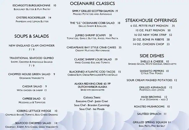 Menu of The Oceanaire Seafood Room, Far North Dallas, Dallas  