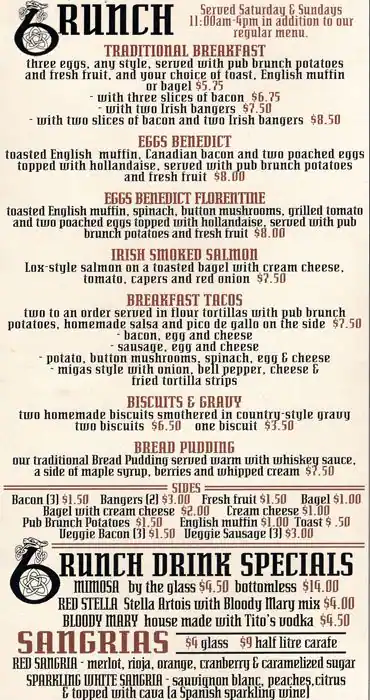 Menu of The Old Monk, Old East Dallas, Dallas  