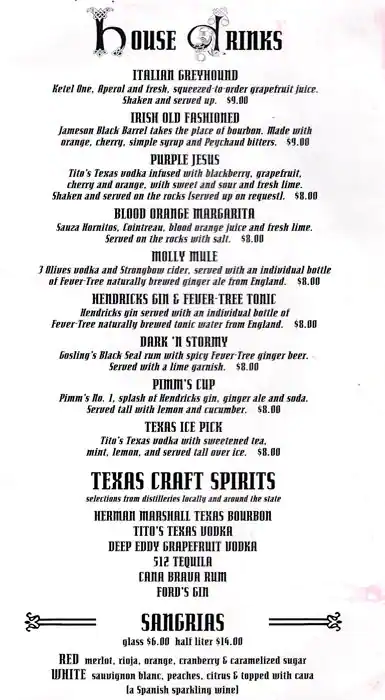 Menu of The Old Monk, Old East Dallas, Dallas  