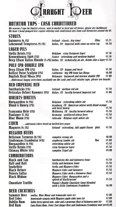 Menu of The Old Monk, Old East Dallas, Dallas  