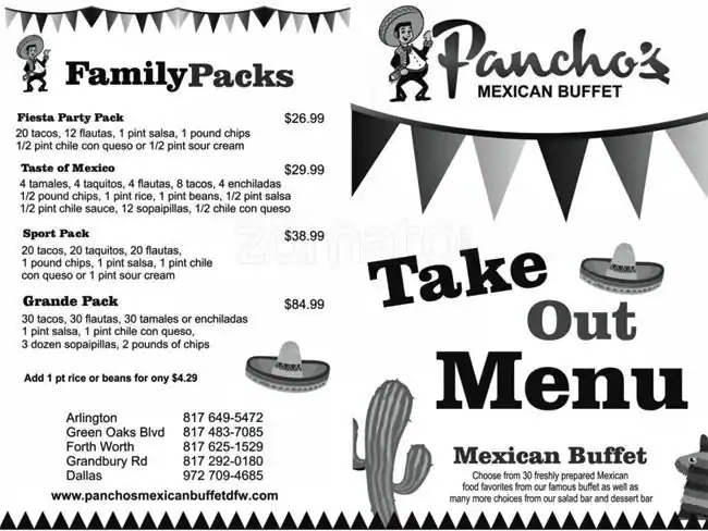 Menu of Pancho's Mexican Buffet, Dalworthington Gardens, Arlington  