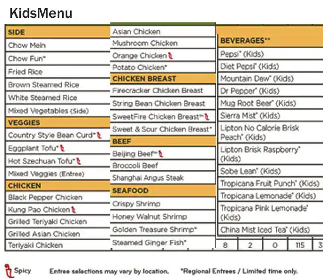 Menu of Panda Express, Park Cities, Dallas  