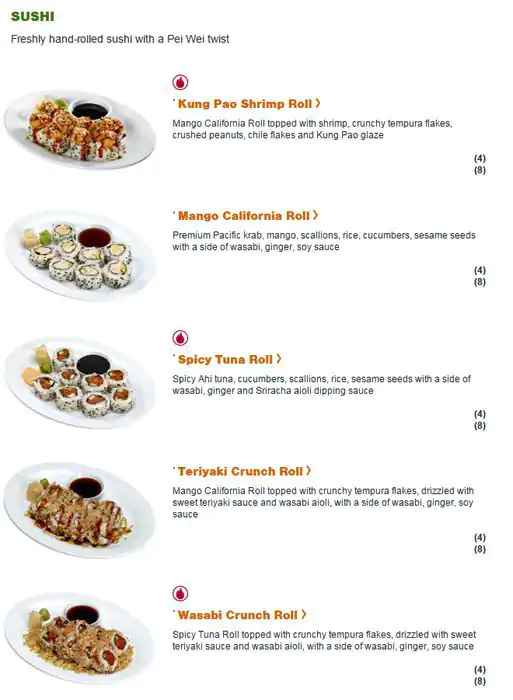 Menu of Pei Wei, Allen, Allen  