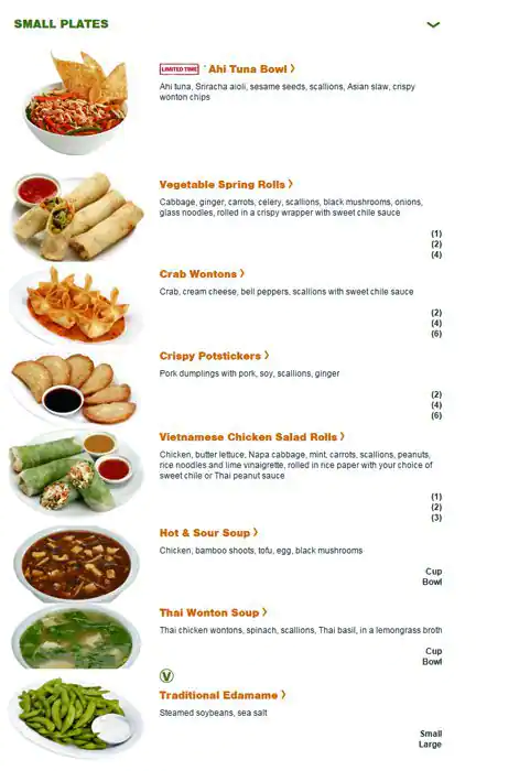 Menu of Pei Wei, Allen, Allen  