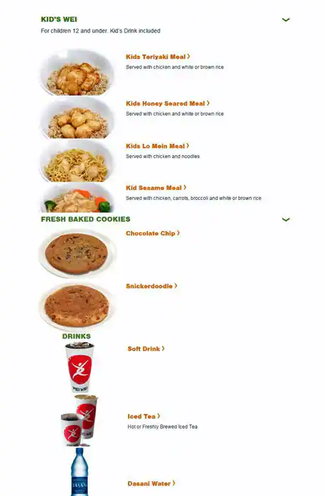 Menu of Pei Wei, Allen, Allen  