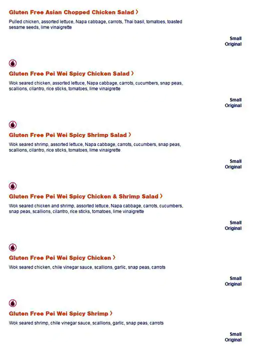 Menu of Pei Wei, Allen, Allen  