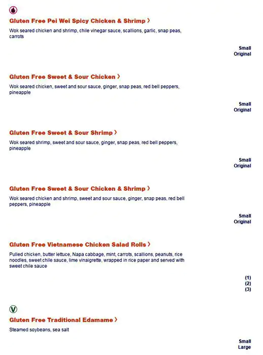 Menu of Pei Wei, Allen, Allen  